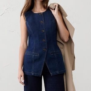 Banana Republic Factory dark blue long Cutaway button down denim vest Women’s 4